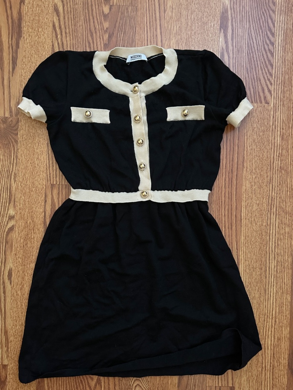 Moschino  Black and Cream Trimmed Knit Dress